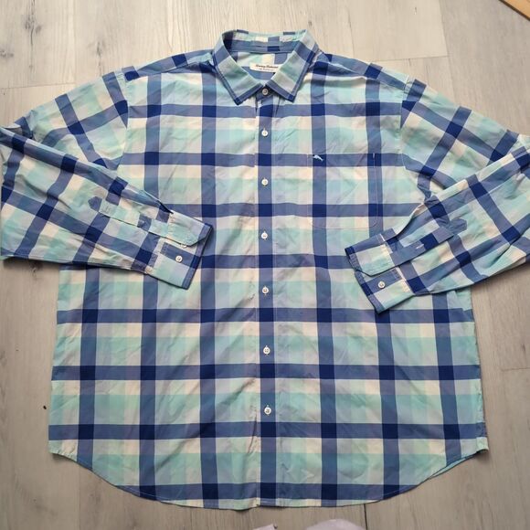 Tommy Bahama Shirt Mens 2XLT blue check The Siesta Key Performance Button Shirt - Picture 1 of 4